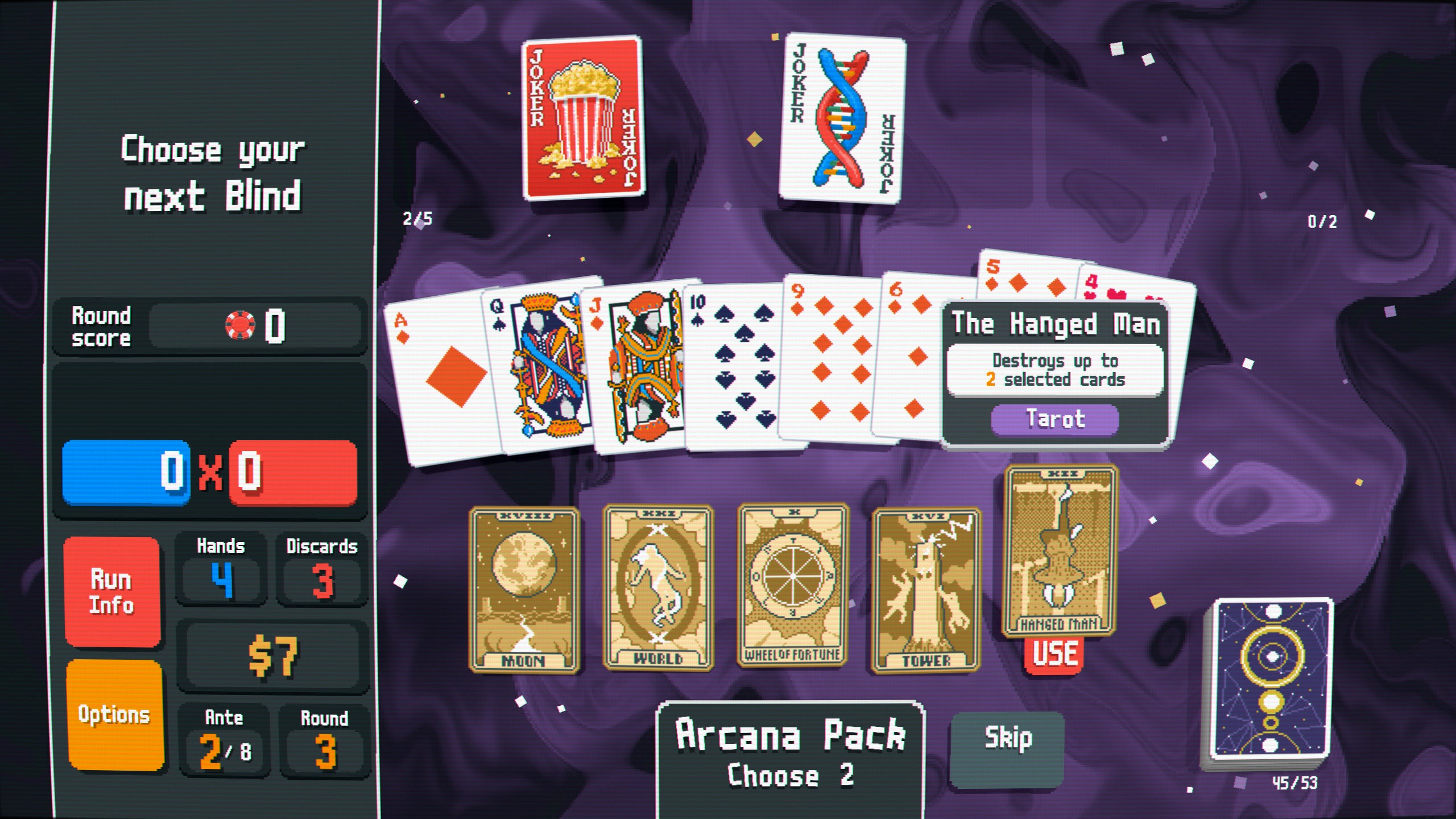 Removing cards from a Balatro deck with the Hanged Man card.