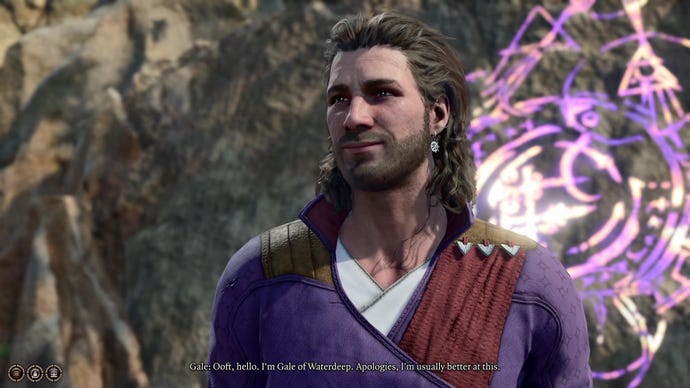 Gale gives a smiling and apologetic introduction to the player after being rescued from a portal.
