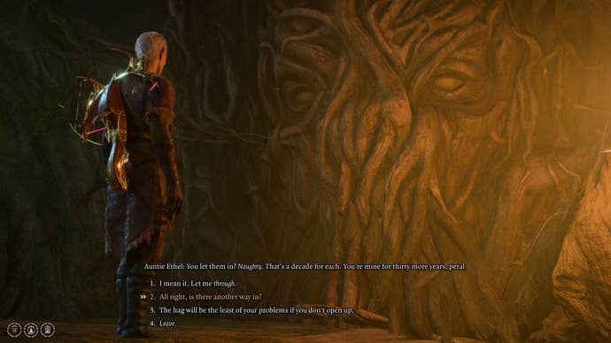 Tav speaking to the Gnarled Door in Auntie Ethel's lair in Baldur's Gate 3