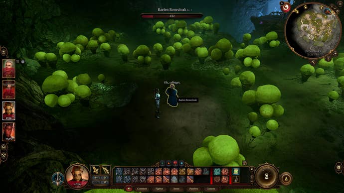 Lae’zel jumping to save the merchant Baelen in Baldur’s Gate 3