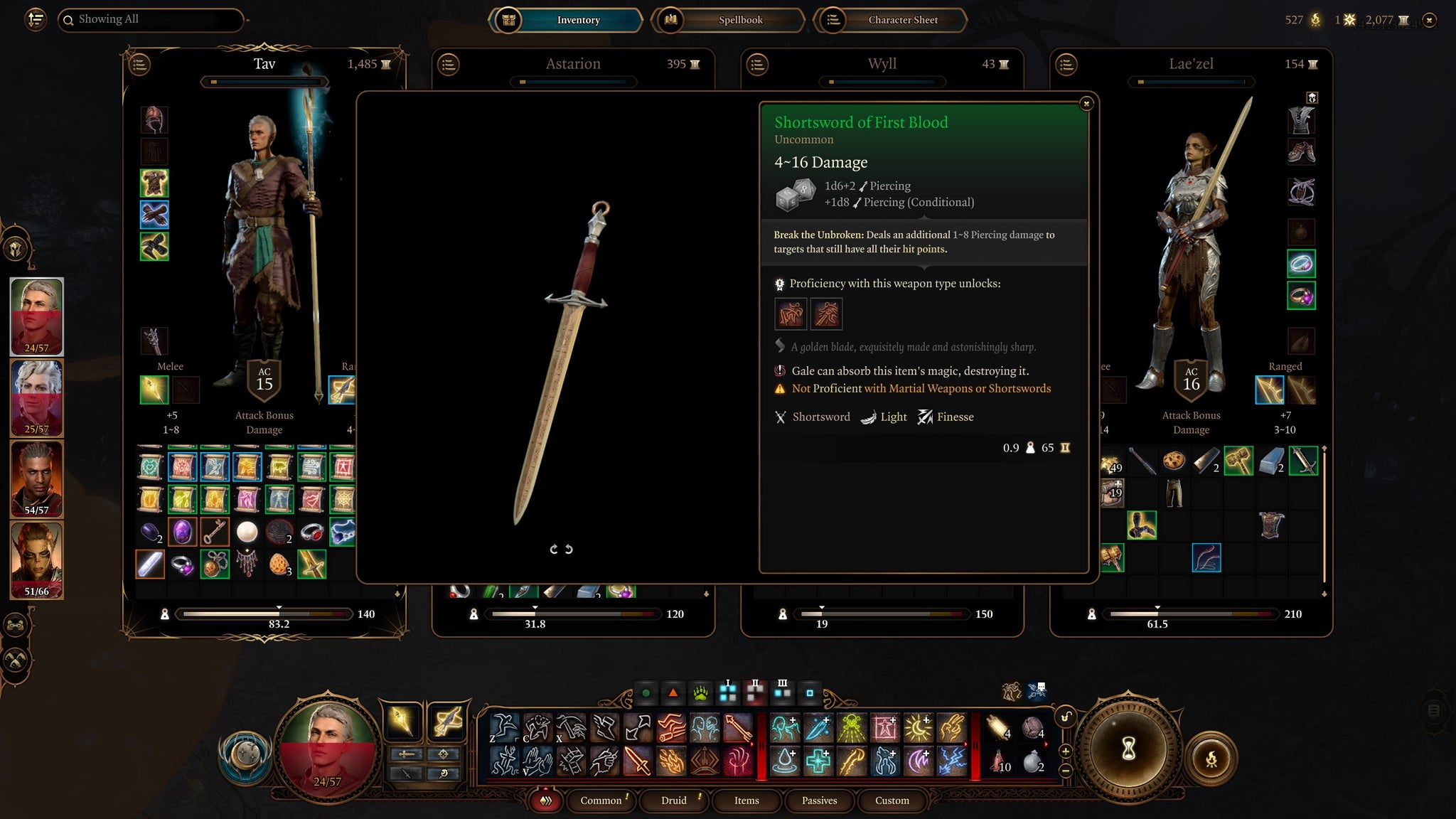 Astarion wielding the Shortsword of the First Blood, one of the best weapons in Baldur's Gate 3 - 3