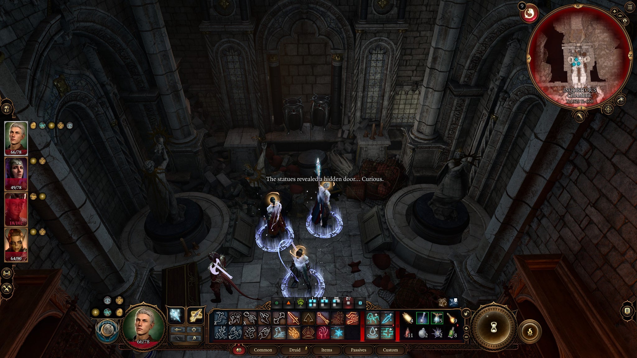 The party turning statues to reveal the secret passage to the Blood of Lathander in Baldur's Gate 3 - 7