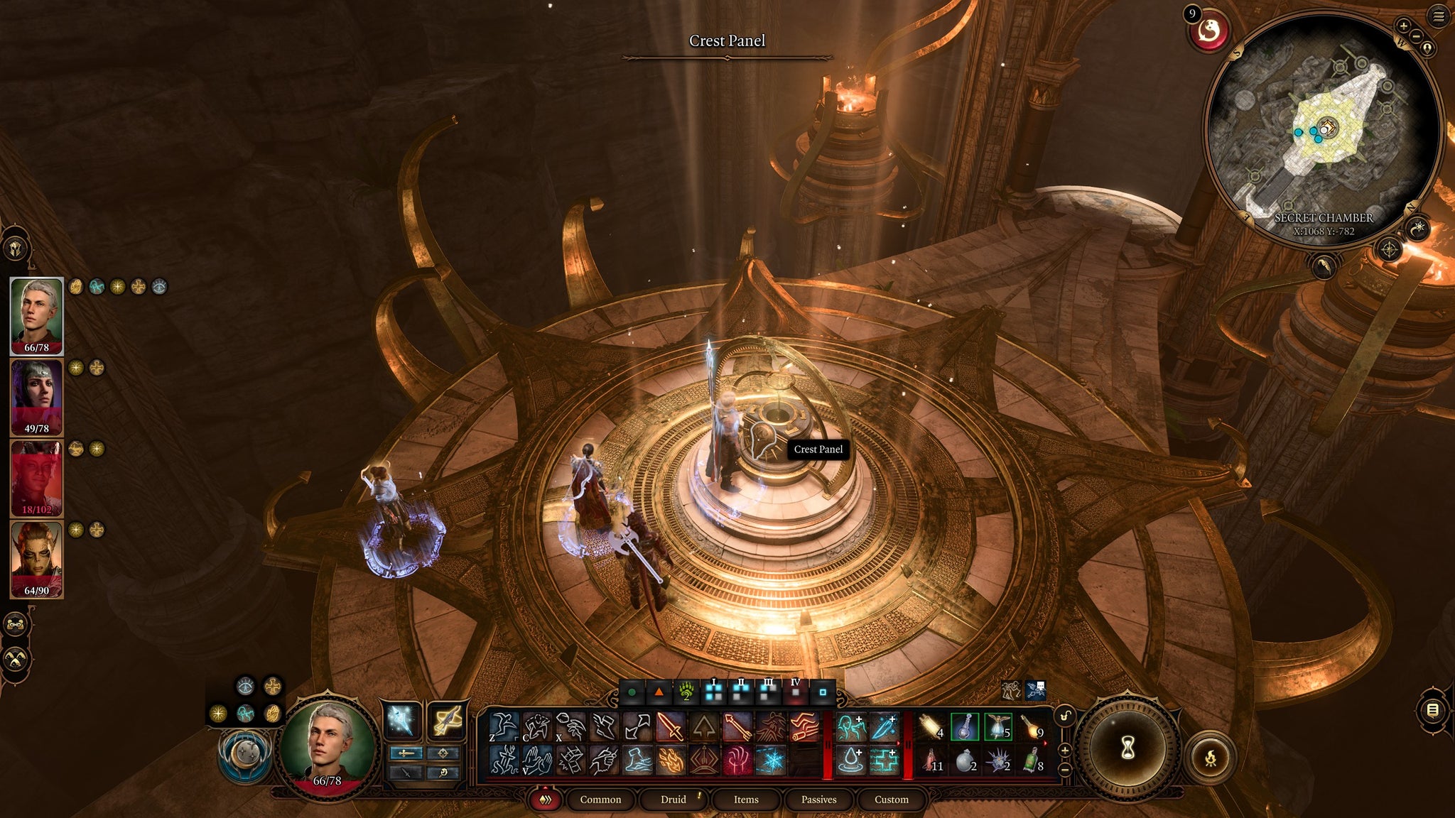 The party slotting the Dawnmaster's Crest into a panel to retrieve the Blood of Lathander in Baldur's Gate 3 - 11