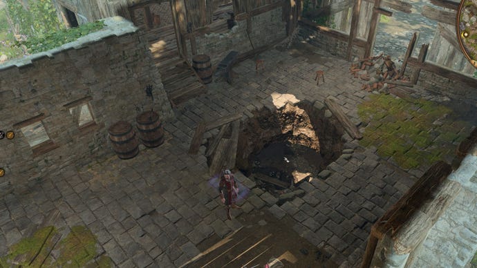 Hole to jump into to enter the cellar in Baldur's Gate 3.