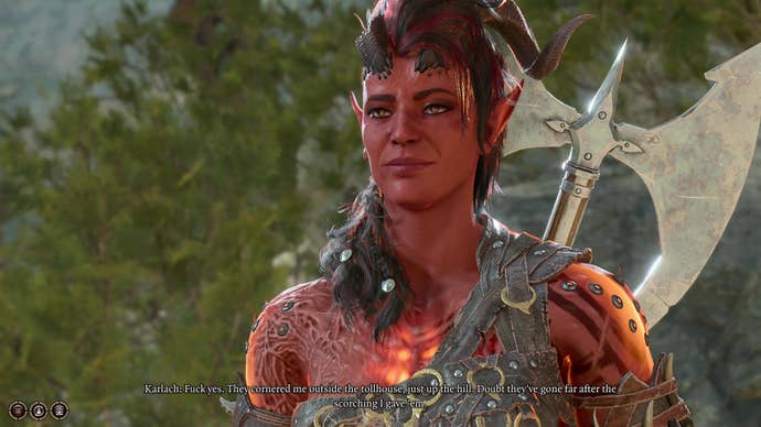 Karlach introduces herself to the player.