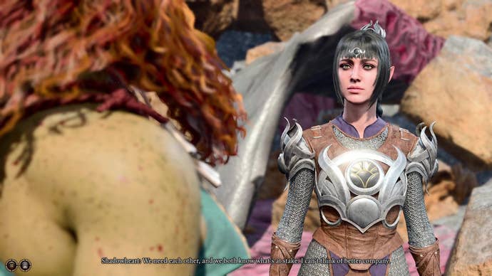 On the Ravanged Beach, Shadowheart smilingly proposes partnership to a player who had previously helped her during the prologue.