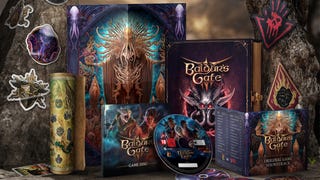 The contents of Baldur Gate 3's Deluxe Edition, including a game disc, map, stickers, fabric patchers and a soundtrack on CD