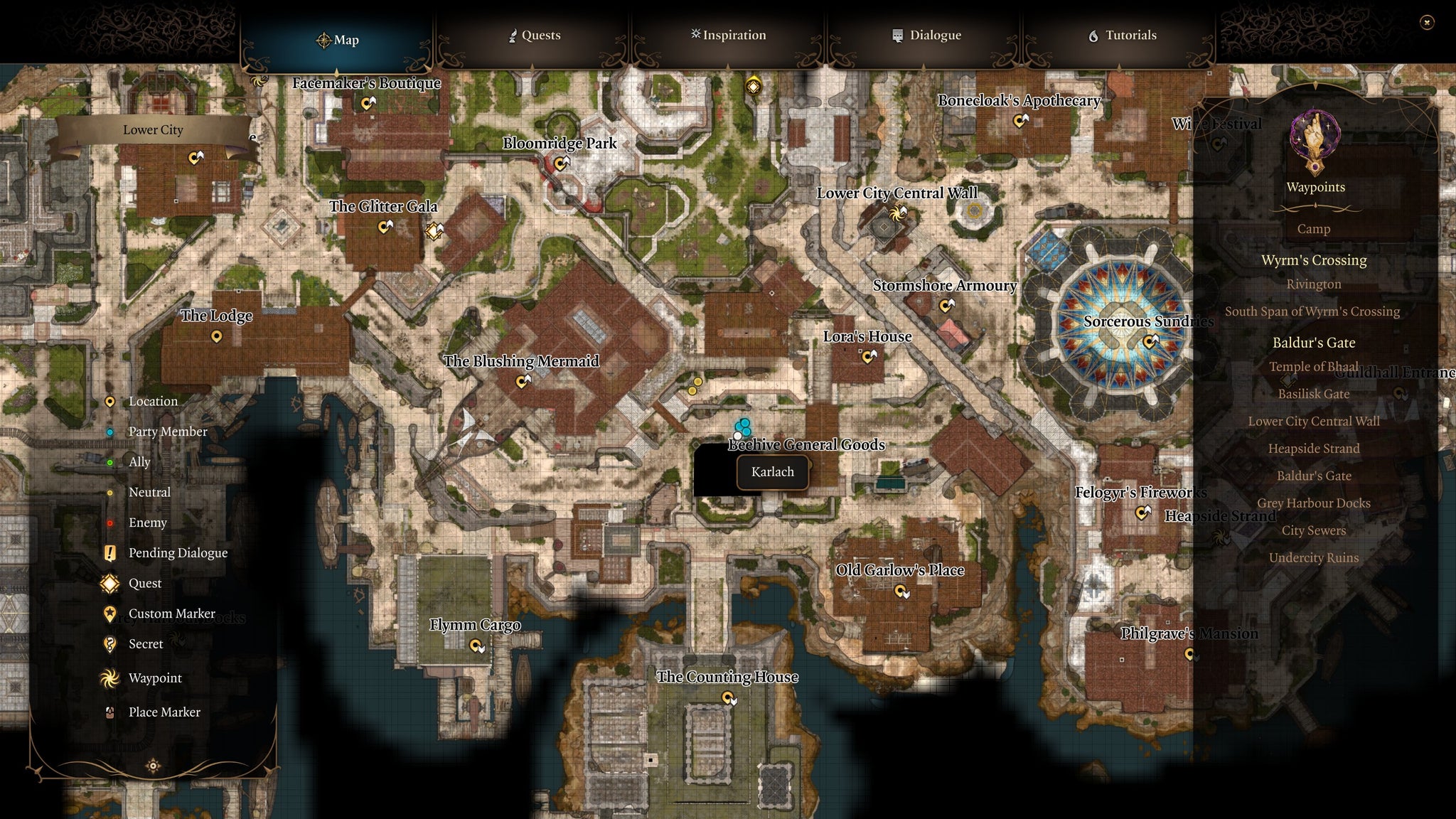 A map screen showing the location of Dribbles the Clown's foot in Baldur's Gate 3. - 11