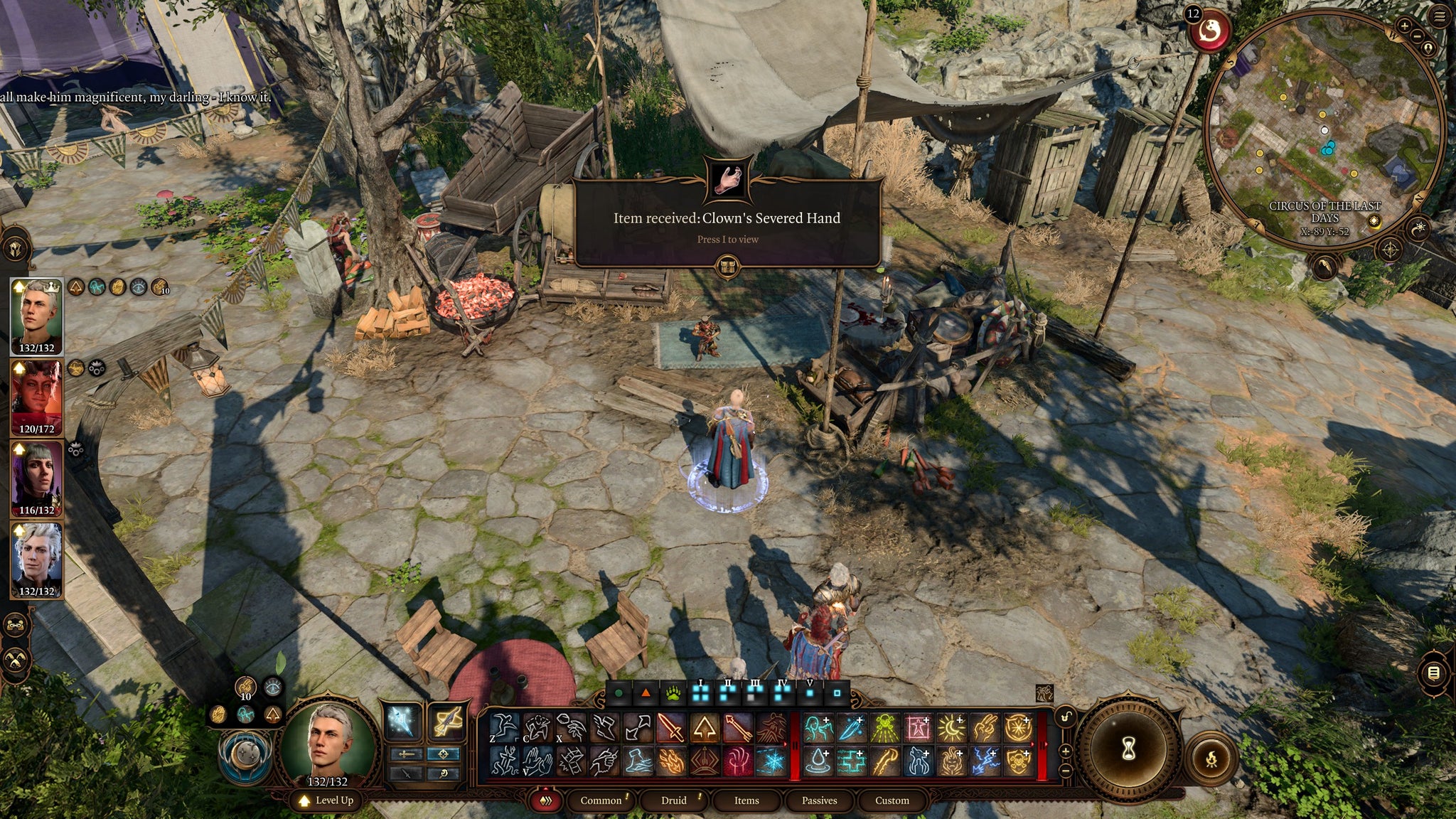 Tav digging up Dribbles the Clown's hand in Baldur's Gate 3. - 3