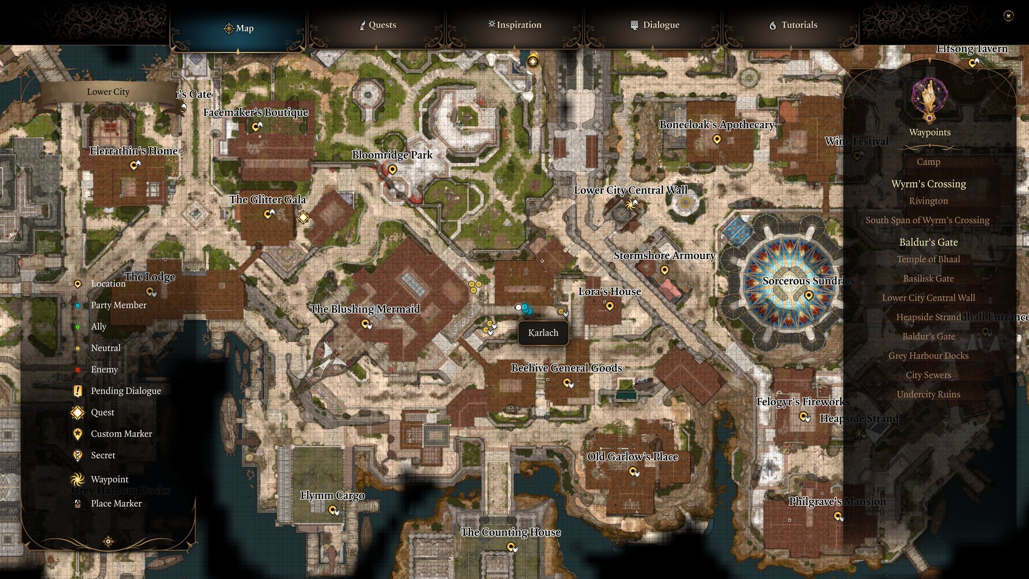 A map screen showing the location of Dribbles the Clown's leg in Baldur's Gate 3. - 9