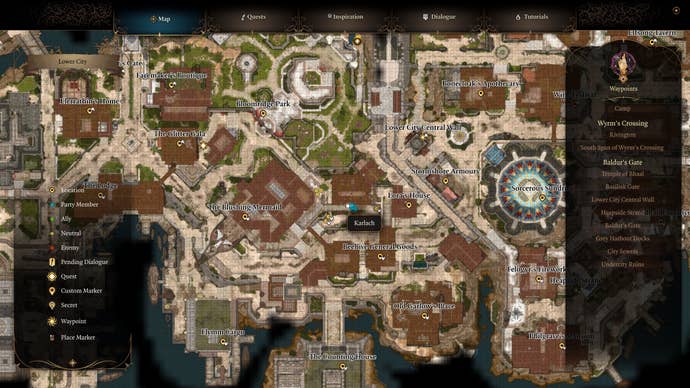 A map screen showing the location of Dribbles the Clown's leg in Baldur's Gate 3.