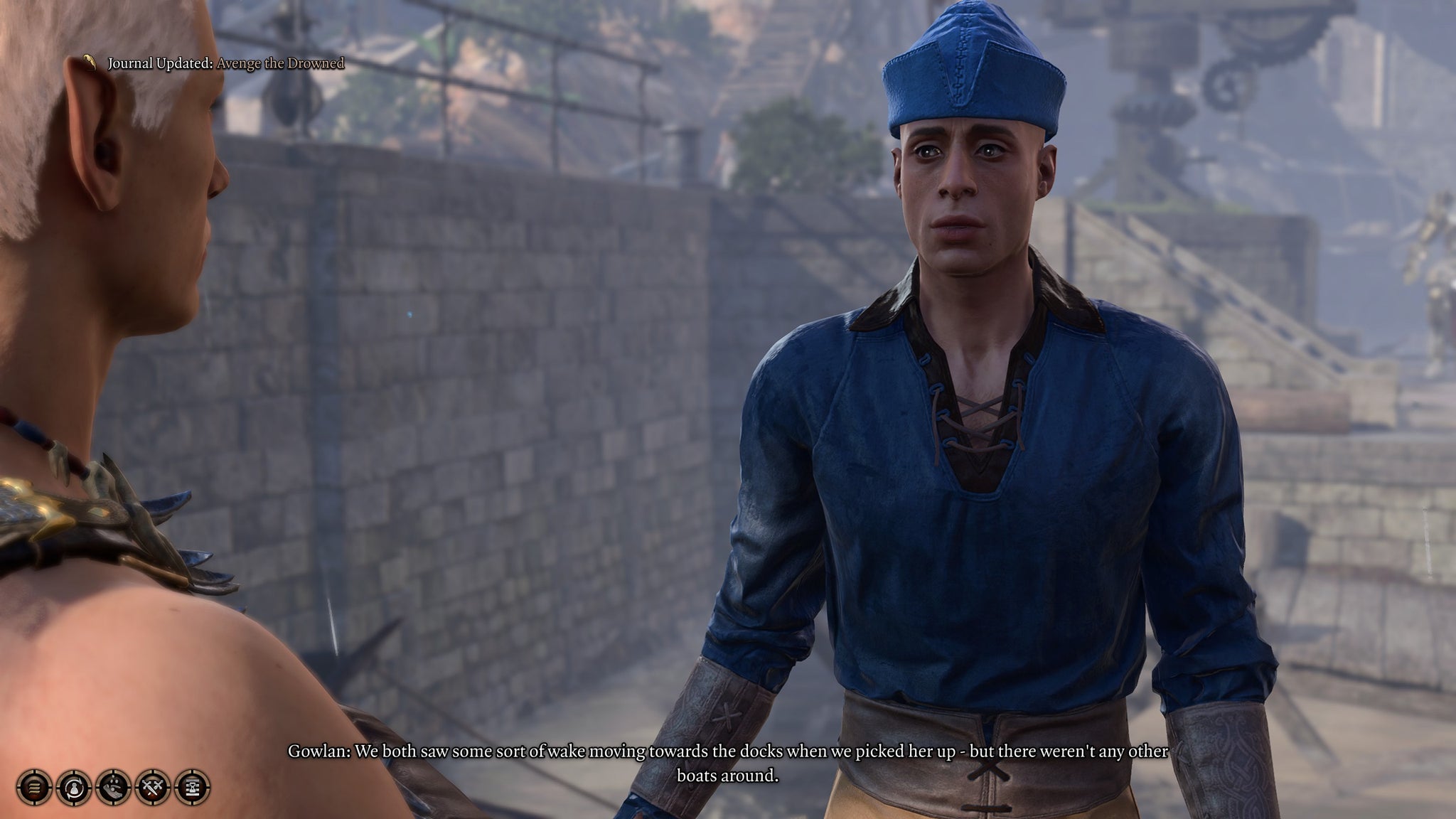 Tav speaking to a dock worker about the drowned priestess in Baldur's Gate 3. - 3