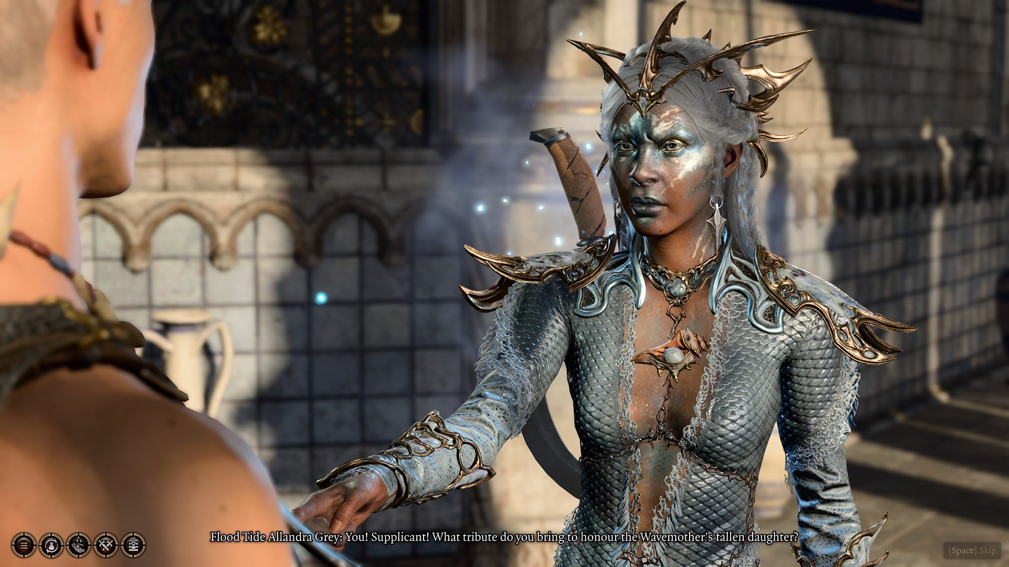 The Wavemother at the Water Queen's House asking Tav to avenge the drowned priestess in Baldur's Gate 3. - 1