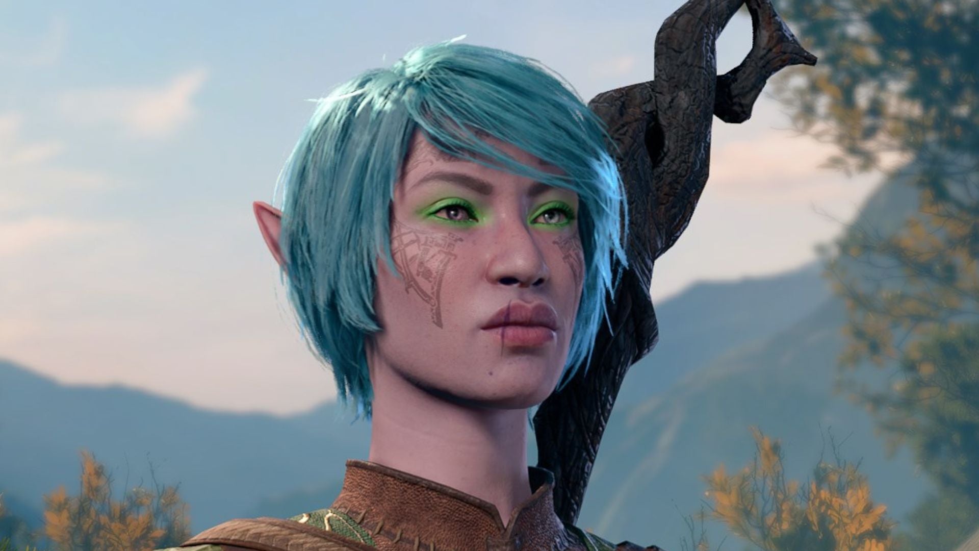 A Half-Elf Druid in Baldur's Gate 3.