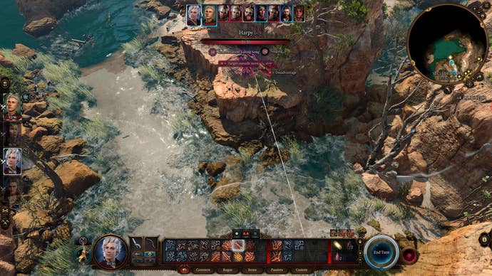 Astarion fighting a harpy in the Secluded Cove in Baldur's Gate 3