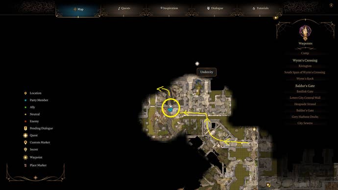 A map screen showing the location of Minsc of Rashemen in Baldur's Gate 3.