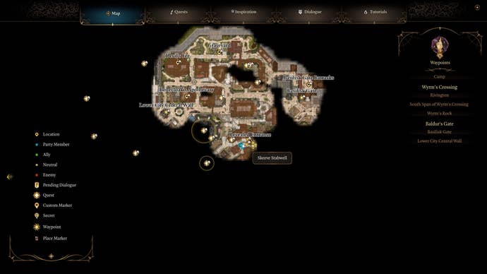 A map screen showing where to find Mol after Moonrise in Baldur's Gate 3.