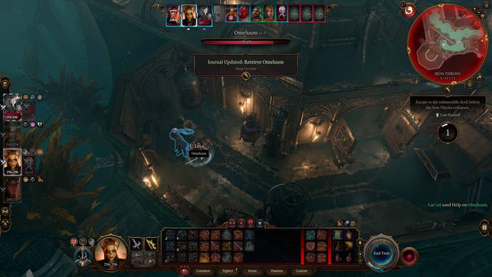 Lae'zel freeing Omeluum from an underwater prison in Baldur's Gate 3.