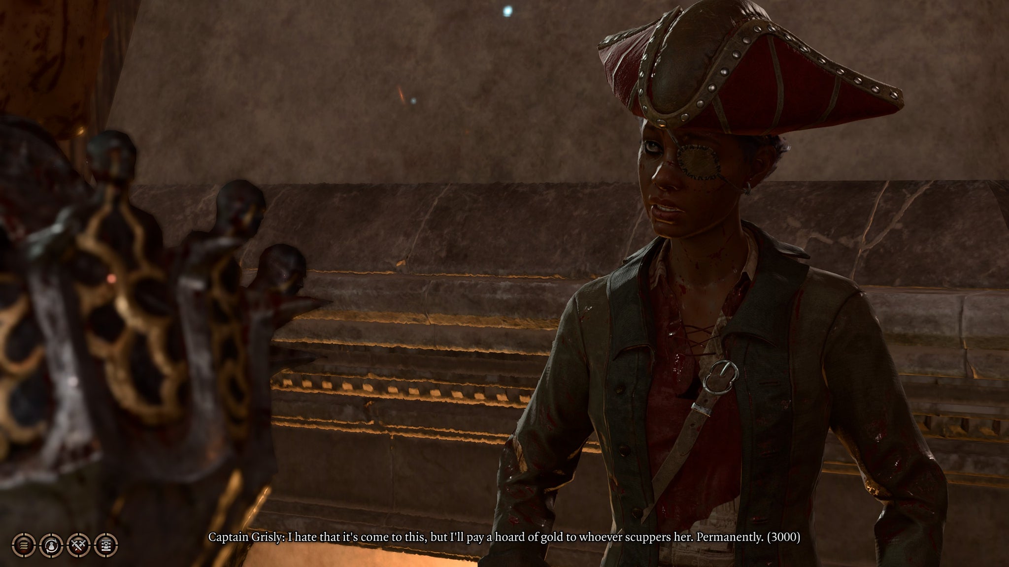 Captain Grisly, or at least someone who looks like them, offering a stash of cash to kill Vanra's mother in Baldur's Gate 3. - 3