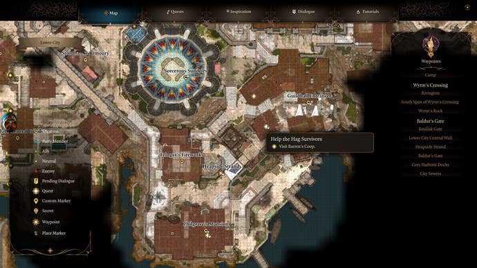 A map screen showing the location of the hag survivors group in Baldur's Gate 3.