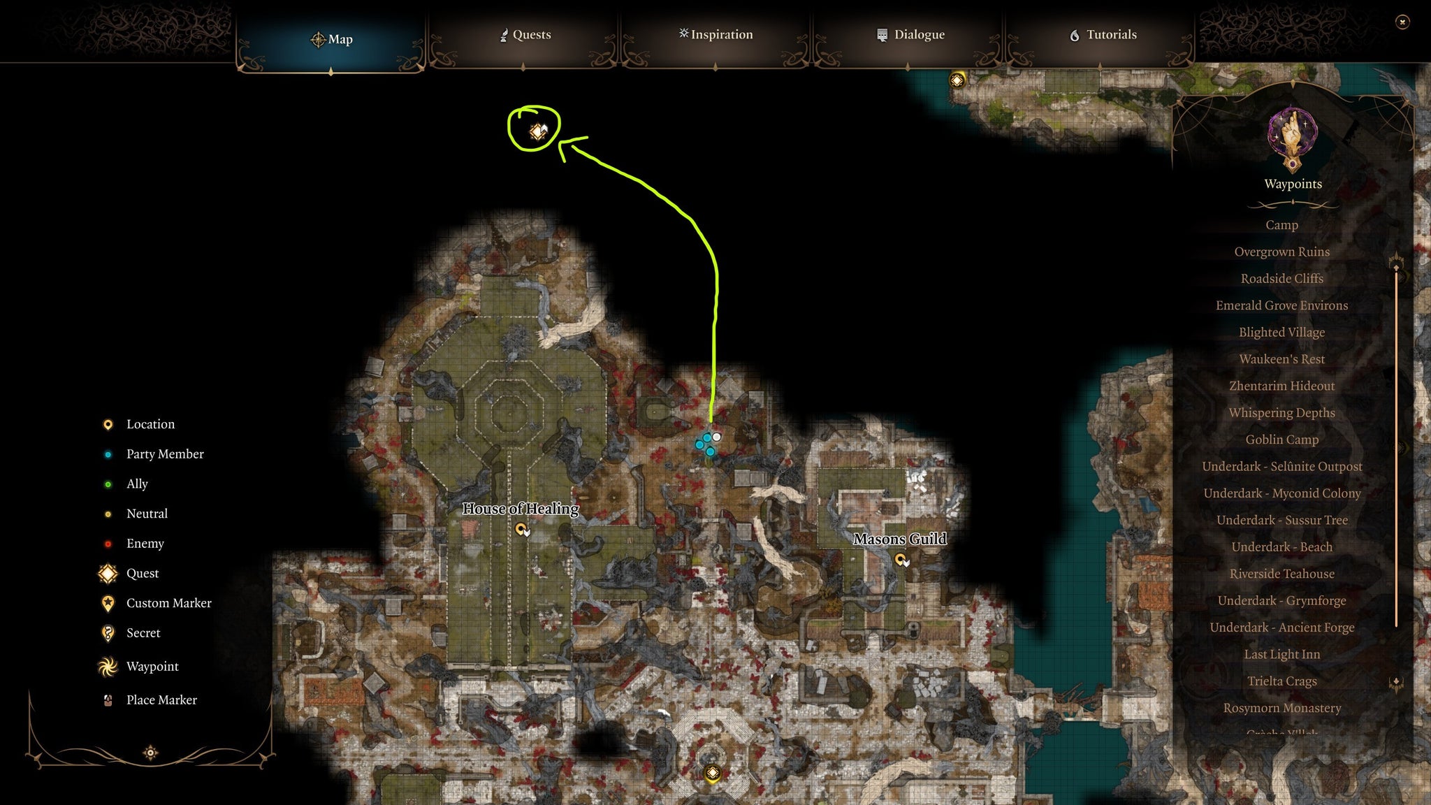 A map screen showing the location of the Gauntlet of Shar in Baldur's Gate 3 - 3