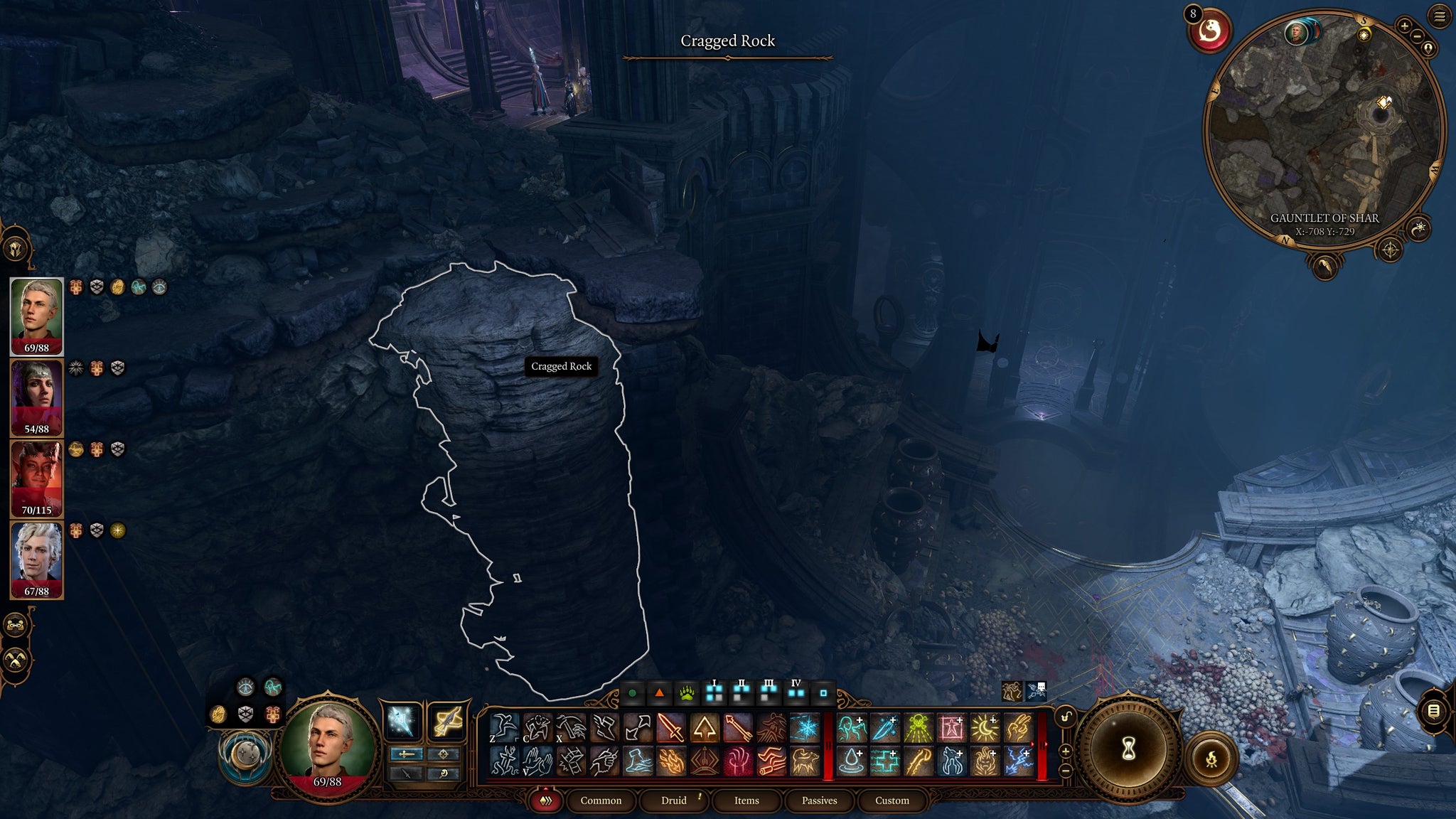 The party climbing down some cragged rocks inside the Gauntlet of Shar in Baldur's Gate 3 - 13