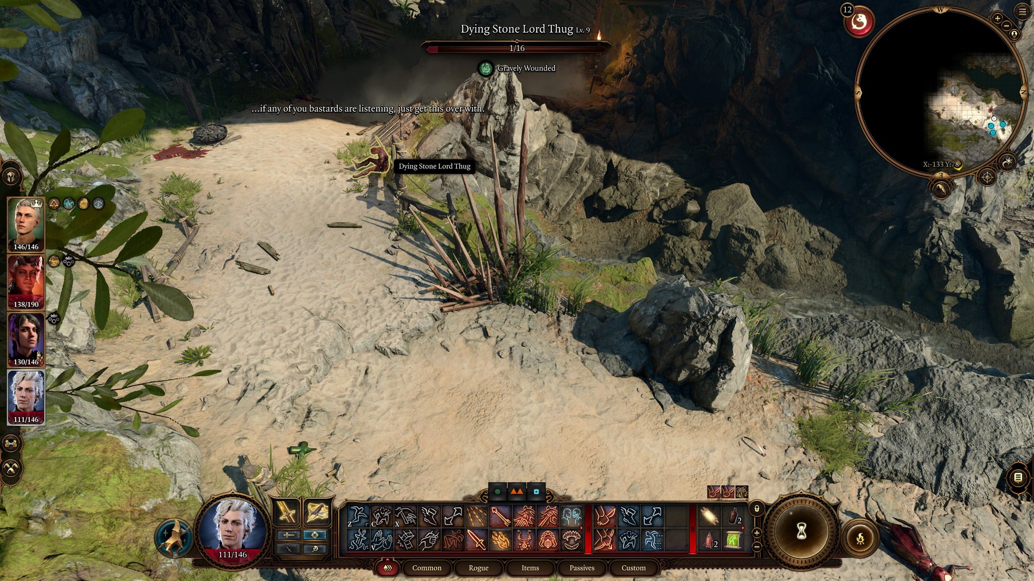 Tav and their party discovering a Stone Lord cultist on a beach in Baldur's Gate 3. - 3