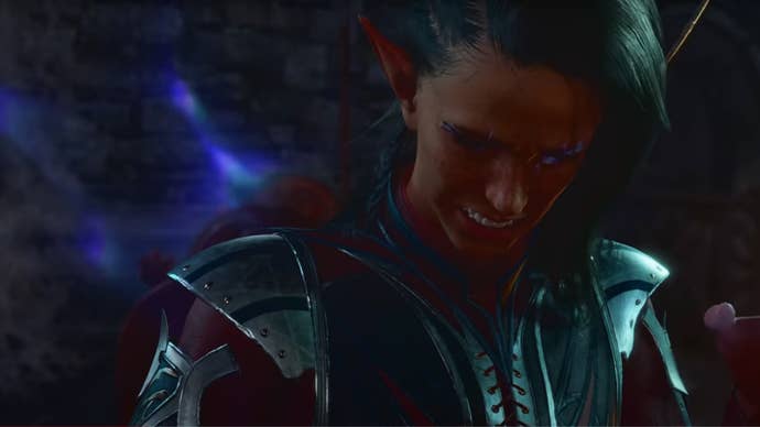 A Baldur’s Gate 3 character wincing.