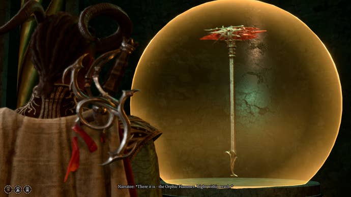Wyll look at the Orphic Hammer inside the House of Hope in Baldur's Gate 3.