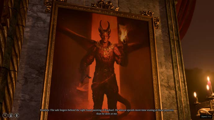 A painting of a demon concealing a hidden safe in the House of Hope in Baldur's Gate 3.