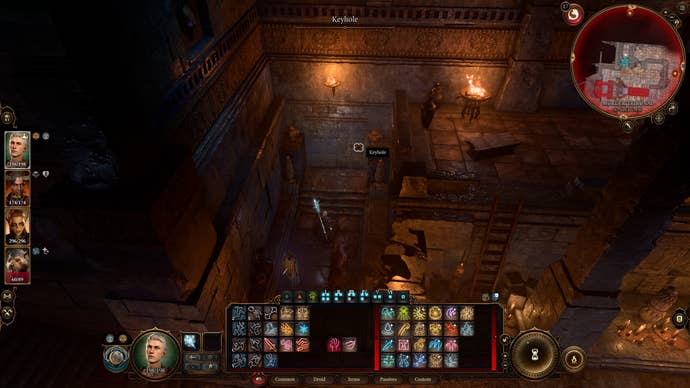 A keyhole unlocking a secret door inside the Murder Tribunal in Baldur's Gate 3.