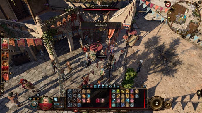 Tav and their party searching a wine festival for cultists in Baldur's Gate 3.