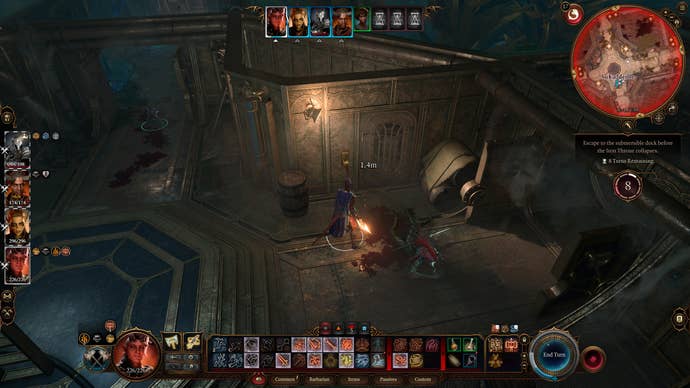 Karlach pulling a lever to open a cell door in the Iron Throne prison in Baldur's Gate 3.