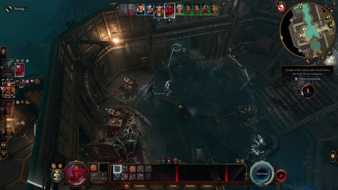 Duke Ravengard jumping to avoid a waterfall inside the Iron Throne prison in Baldur's Gate 3.
