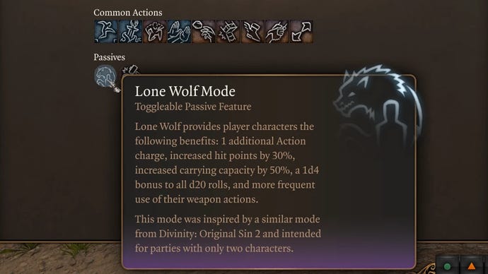A screenshot of the Lone Wolf Mode mod for Baldur’s Gate 3