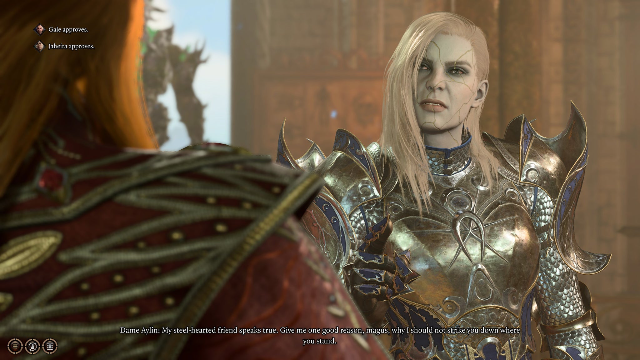 Dame Aylin squaring off against the wizard Lorroakan in Baldur's Gate 3. - 3