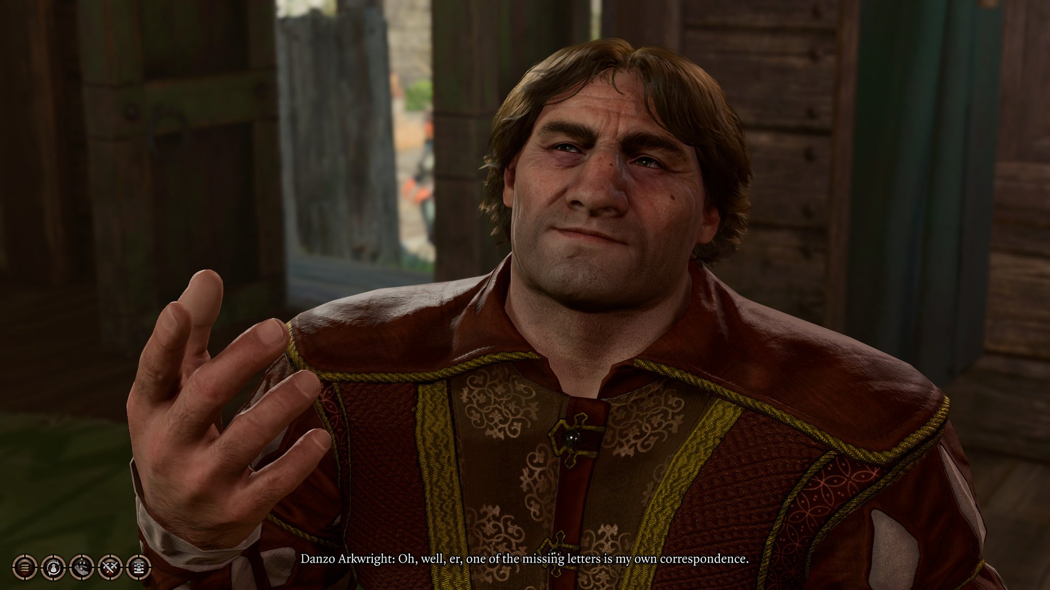 Tav speaking to the post master Danzo about missing letters in Baldur's Gate 3. - 1