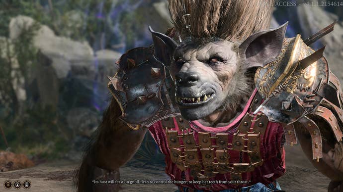 Lae'zel charming a gnoll warlord in Baldur's Gate 3