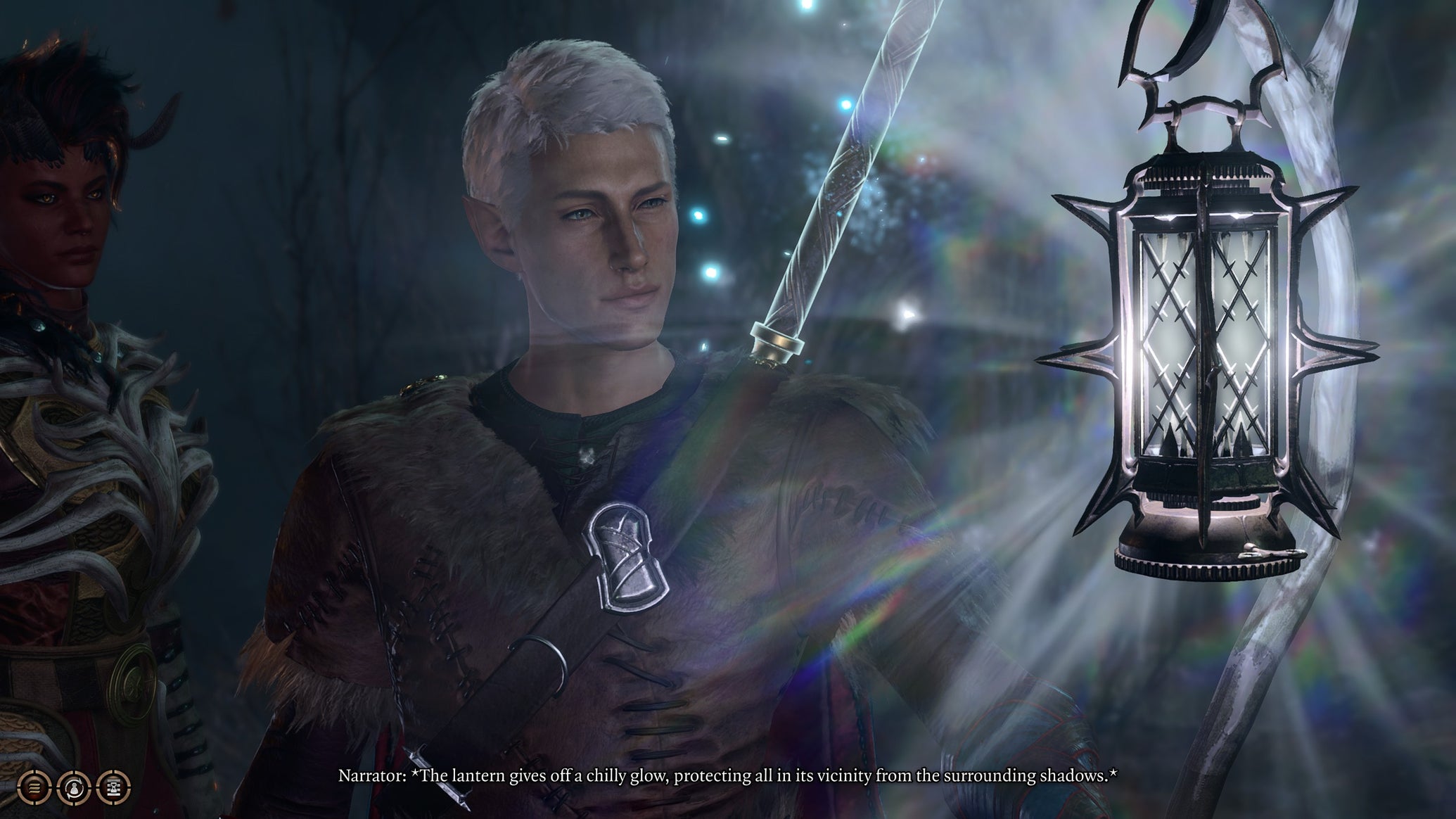 Tav holding up a Moonlantern for protection against the shadow-cursed darkness in Baldur's Gate 3 - 1