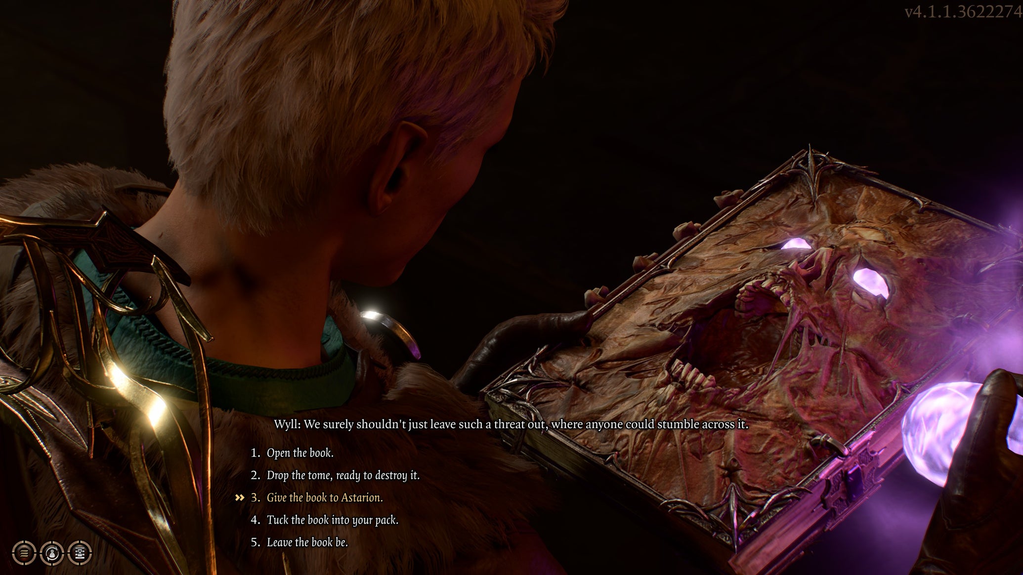 Tav reading the eldritch book, the Necromancy of Thay, in Baldur's Gate 3. - 1