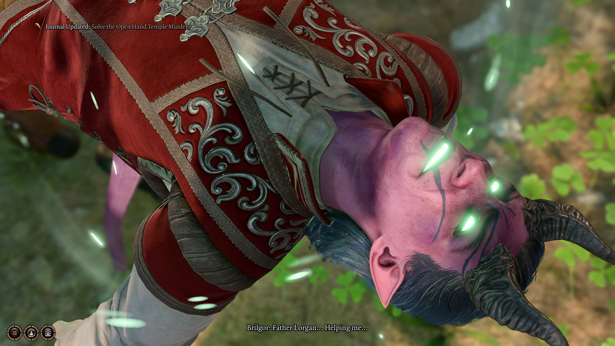 The reanimated body of Brilgor answering questions outside the Open Hand Temple in Baldur's Gate 3. - 4