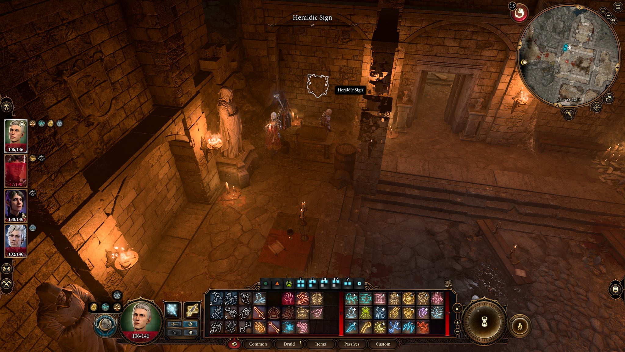 A secret button hidden behind a heraldic sign in the crypt of Open Hand Temple in Baldur's Gate 3. - 6