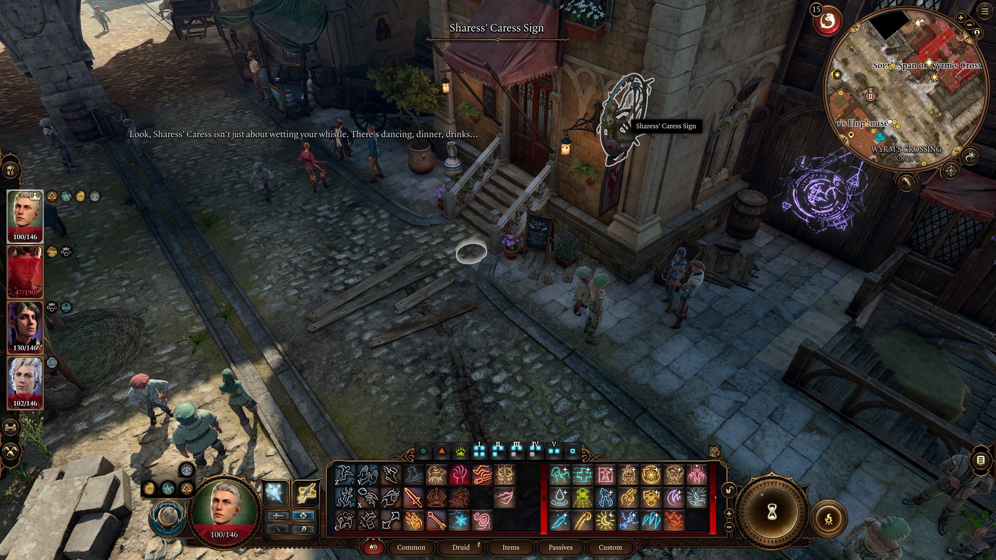 The facade of the Sharess Caress in Baldur's Gate 3. - 9