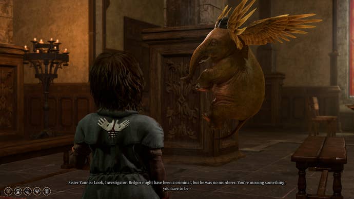 A priest from the Open Hand Temple arguing with Investigator Valeria in Baldur’s Gate 3.