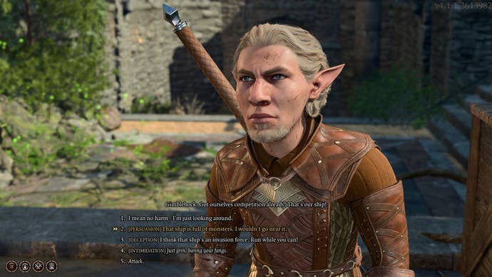 Tav speaking to a halfling bandit at the Overgrown Ruins in Baldur’s Gate 3