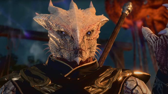 An evil dragonborn character from Baldur's Gate 3.