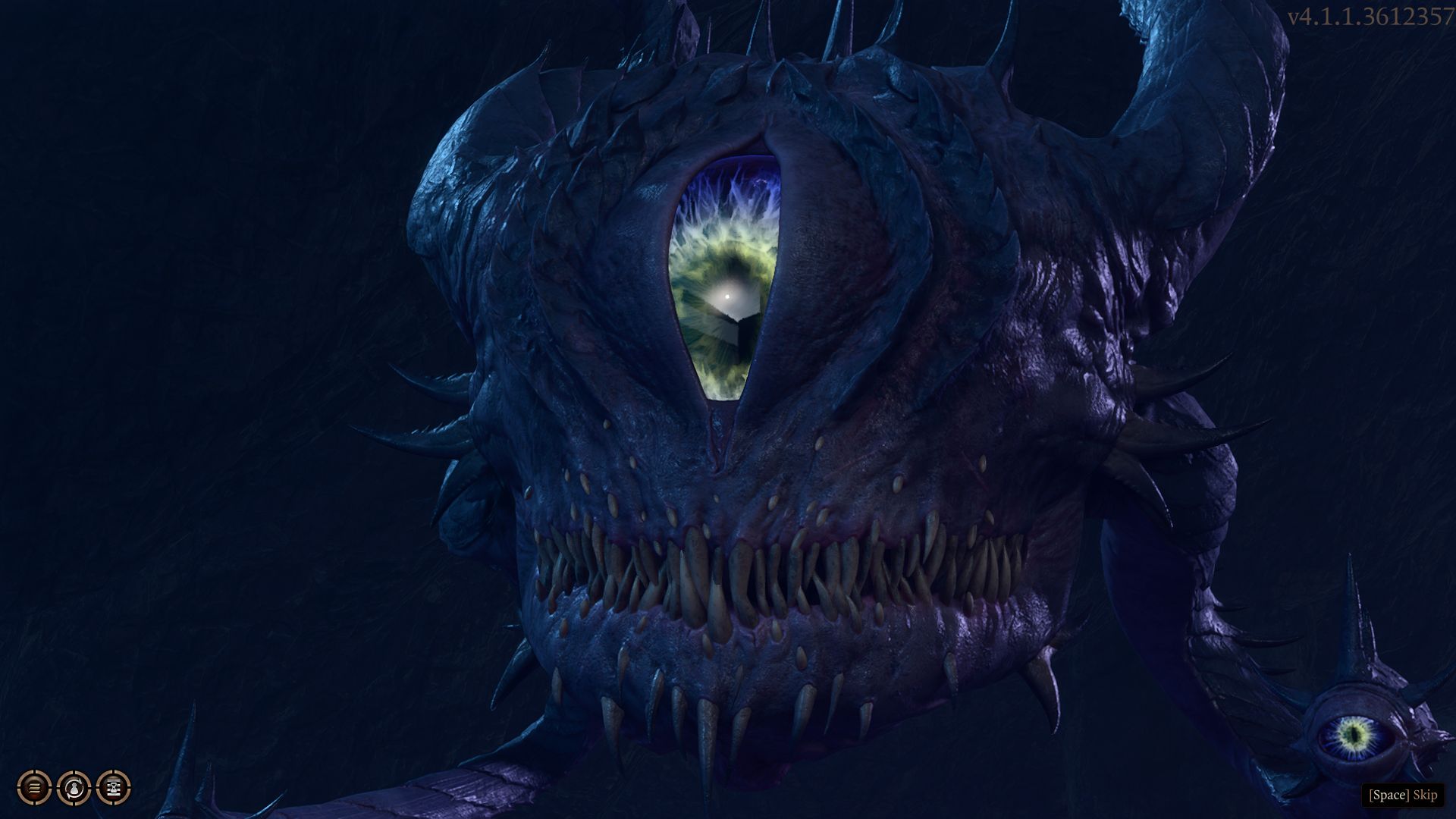 A spectator in Baldur&rsquo;s Gate 3, a big floating eye monster with one big eye, some eye stalks, and a bit needle-toothed mouth