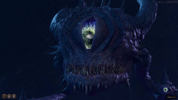 A spectator in Baldur’s Gate 3, a big floating eye monster with one big eye, some eye stalks, and a bit needle-toothed mouth