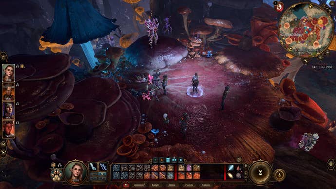 Standing on a giant mushroom, talking to humanoid mushrooms, in the Underdark in Baldur’s Gate 3