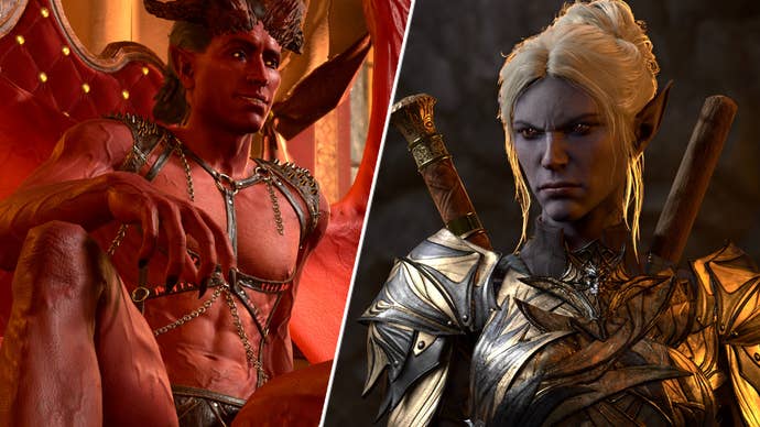 Minthara in Baldur’s Gate 3 looking very pissed off opposite Raphael’s succubus dressed in not much clothing.